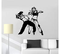 QIANGTOU Vinyle Applique Murale Couple Danseur Danse Hip hop Adolescent Chambre Autocollant Street Dance Wall Sticker ado Chambre décor 54x57cm