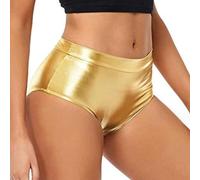QIANGYTHENKO Short de gymnastique pour femme - Pour festival de musique - Culotte brillante - Pour pole dance - Clubwear métallique, doré, M