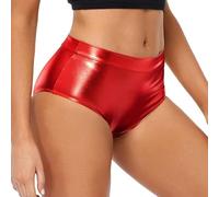 QIANGYTHENKO Short de gymnastique pour femme - Pour festival de musique - Culotte brillante - Pour pole dance - Clubwear métallique, Rouge, S