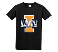 QIANHANTANG AHHACHI Men College Football Illinois Fighting Illini I Logo Unisex 100% Cotton Short-Sleeve T-Shirts Black S
