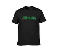 QIANHANTANG Alitalia Red Green Retro Italian Airline Unisex 100% Cotton Short-Sleeve T-Shirts Black S