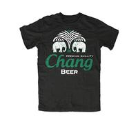 QIANHANTANG Chang Beer Thailand Elephant Bangkok Logo Hangover Fun Cult Unisex 100% Cotton Short-Sleeve T-Shirts Black M