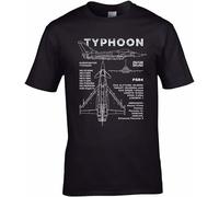 QIANHANTANG Eurofighter Typhoon Blueprint Aircraft RAF Fgr4 Plane Design Unisex 100% Cotton Short-Sleeve T-Shirts Black XL