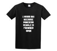 QIANHANTANG I Work Out Because Punching People is Frowned Upon Gym Unisex 100% Cotton Short-Sleeve T-Shirts Black S