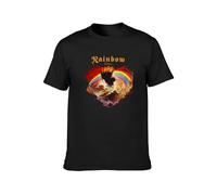 QIANHANTANG Rainbow Rising Heavy Metal Music Unisex 100% Cotton Short-Sleeve T-Shirts Black L