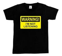 QIANHANTANG Warning I'm Not Listening Danger Fun Humour Unisex 100% Cotton Short-Sleeve T-Shirts Black XXL