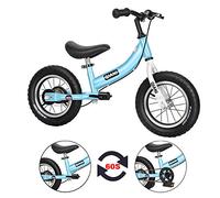 Qiani Draisienne vélos Enfants 2 en 1,pour 2-7 Ans Enfants,avec Frein stabilisatrices Roues pédales,12 14 16 Pouces,Rouge Bleu Rose (Bleu, 12 Pouces)