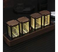 Qianjie Nixie Horloge à Tube en Bois numérique pour Chambre à Coucher, paramètres d'alarme faciles et Affichage 12/24h - Un Cadeau rétro pour décorer Votre Bureau et Chambre à Coucher
