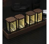 Qianjie Nixie Horloge Tube en Bois Numérique Horloge pour Chambre à Coucher Réglage Alarme Facile et Affichage 12/24h Cadeau Rétro pour Décorer votre Bureau et Chambre