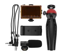 Qianjyvous Kit de Prise de Vue vidéo en Direct Portable, Ensemble de Photographie pour téléphone Mobile avec éclairage d’appoint, Microphone, trépied et Support pour téléphone pour Le (Rouge)