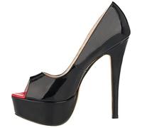 QIANKUN Chaussures à talons hauts à plateforme ouverte pour femme avec bout sexy en cuir verni brillant - Rouge pour mariage - Stilettos - Noir, 37