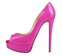 QIANKUN Chaussures à talons hauts à plateforme ouverte sexy pour femmes avec bout rouge ouvert en cuir verni brillant - talons hauts super hauts - escarpins de mariage violet, 39