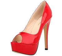 QIANKUN Sexy Bout Ouvert Plateforme Femmes Talons Hauts Super Haut Cuir Verni Chaussures à Talons Hauts Rouge Mariage Stilettos-Rouge, 42