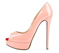 QIANKUN Chaussures à talons hauts sexy à bout ouvert pour femme - En cuir verni - Rouge - Rose - 42