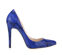 QIANKUN Chaussures classiques sexy à bout pointu à talons hauts pour femmes, imitation serpent, chaussures de fête de mariage, bleu, 9