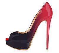 QIANKUN Escarpins Plateforme Escarpins Bout Ouvert Sexy Talons Hauts Mariage Stilettos-Rouge DB, 6
