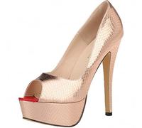 QIANKUN Femmes Talons Hauts Mode Sexy Stilettos Bout ouvert Plateforme Crocodile Stilettos Soirée Chaussures de mariage - Cuivre, 38