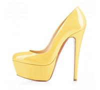 QIANKUN Plateforme pour femmes, talons hauts, talons hauts, sexy, cuir verni, chaussures de fête de mariage, chaussures de fête de mariage, aiguilles rouge-jaune, 10
