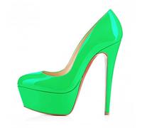 QIANKUN Plateforme pour femmes, talons hauts, talons hauts, sexy, cuir verni, chaussures de fête de mariage, chaussures de fête de mariage, aiguilles rouge-vert, 7.5