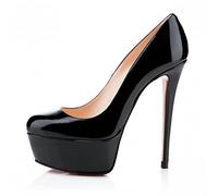 QIANKUN Plateforme pour femmes, talons hauts, talons hauts, sexy, cuir verni, chaussures de fête de mariage, talons aiguilles, rouge-noir, 7,5