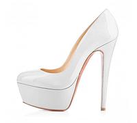 QIANKUN Plateforme pour femmes, talons hauts, talons hauts, sexy, cuir verni, chaussures de fête de mariage, talons aiguilles, rouge-blanc, 7.5