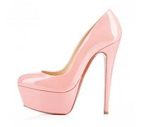 QIANKUN Plateforme pour femmes, talons hauts, talons hauts, sexy, cuir verni, chaussures de fête de mariage, talons aiguilles, rouge, rose, 10