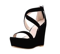 QIANKUN Sandales pour femmes nude nouvelle semelle épaisse cachemire gladiateur sandales compensées décontractées talons hauts chaussures d'été pour femmes fête de mariage - noir, 9