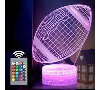 QIANLAINIAO Veilleuse 3D, Lampe D'ambiance Tactile à Illusion D'optique LED Avec Télécommande, Rugby Cadeaux de Jouets pour Enfants Garçons Filles, 16 Couleurs pour la Décoration de Bureau de Table