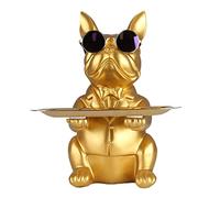 QIANLING Statue de Plateau de Rangement de Table Bouledogue Jaune doré en résine, Sculpture de Tirelire Bouledogue, clés, Bonbons, Plateau de Rangement pour Petits Objets, décoration d'intérieur