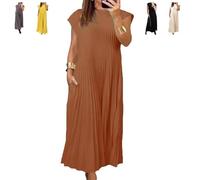 QianluoFa Robe plissée Simple de Couleur Unie pour Femme, Robe plissée sans Manches pour Femme (Brun,2XL)