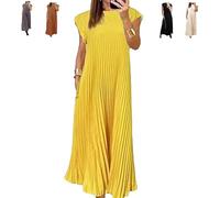 QianluoFa Robe plissée Simple de Couleur Unie pour Femme, Robe plissée sans Manches pour Femme (Jaune,M)
