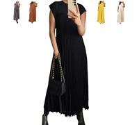 QianluoFa Robe plissée Simple de Couleur Unie pour Femme, Robe plissée sans Manches pour Femme (Noir,2XL)