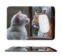 QIANLUOO Tapis de Souris de Jeu avec Chat Tigre 30 x 25 cm, Rectangle Tapis de Clavier Antidérapant avec Bords Cousus pour la Maison et Le Bureau, Lavable en Machine, Déco Bureau, Gifts for Men n-519