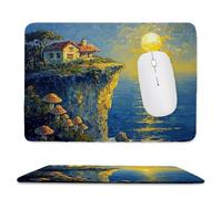 QIANLUOO Tapis de Souris de Jeu avec Cottage en Bord de mer 24 x 20 cm, Rectangle Tapis de Clavier Antidérapant avec Bords Cousus pour la Maison et Le Bureau, Déco Bureau, Gifts for Men n-249