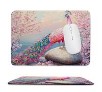 QIANLUOO Tapis de Souris de Jeu avec Fleurs de Cerisier Paon 24 x 20 cm, Rectangle Tapis de Clavier Antidérapant avec Bords Cousus pour la Maison et Le Bureau, Déco Bureau, Gifts for Men n-481