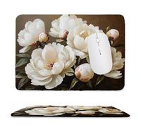 QIANLUOO Tapis de Souris de Jeu avec Fleurs de Pivoine Blanche 30 x 25 cm, Rectangle Tapis de Clavier Antidérapant avec Bords Cousus pour la Maison et Le Bureau, Déco Bureau, Gifts for Men n-38