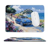 QIANLUOO Tapis de Souris de Jeu avec Voiture avec Vue sur la mer 24 x 20 cm, Rectangle Tapis de Clavier Antidérapant avec Bords Cousus pour la Maison et Le Bureau, Déco Bureau, Gifts for Men n-256