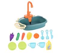 Qianly 16 Pièces Jouets d'Évier de Cuisine Jeu de Simulation de Vie Jouet de Développement Lavabo de Jeu avec Accessoires de Lavage Adapté pour les Jeux de, Bleu