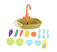 Qianly 16 Pièces Jouets d'Évier de Cuisine Jeu de Simulation de Vie Jouet de Développement Lavabo de Jeu avec Accessoires de Lavage Adapté pour les Jeux de, Vert