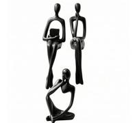 Qianly 3 Pièces Statuette Penseur Épuré Sculpture Penseur Sign Sculpture Abstraite pour Amateurs d'art, Collectionneurs, Bibliothèque, Étagère, Noir, Style to 2