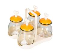 Qianly 4 Pièces à Épices Pot à Assaisonnement Récipient à Condiments Sucrier Pot avec Cuillère et Plateau Poignée de Base Transportable Verre Transparent et, Orange, Orange