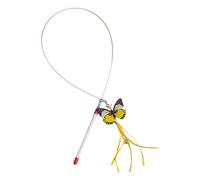 Qianly Bâton de Pêche pour Chat avec Perles Colorées, en PVC Résistant, Fil d'acier Flexible et Clochette Métallique, Idéal pour l'exercice des Chato, Papillon Jaune
