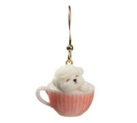 Qianly Boucle D'oreille avec Tasse Thé Mignon Boucle D'oreille Pendante Faites à la Main Bijoux pour Adolescentes, Chien Bichon Frisé Dans Une Tasse Rose, Dormant