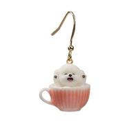Qianly Boucle D'oreille avec Tasse Thé Mignon Boucle D'oreille Pendante Faites à la Main Bijoux pour Adolescentes, Chien Bichon Frisé Dans Une Tasse Rose, Joyeux Avec Les Pattes Levées
