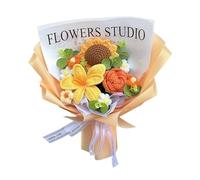 Qianly Bouquet de Fleurs Au Crochet, Bouquet de Fleurs Au Crochet Fini, Compositions Florales Tricotées, Fleurs Artificielles, Fleurs Décoratives En Laine Po, Orange