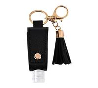 Qianly Bouteille Mini Étui Cuir PU avec Porte-clés Flacon Vide Plastique Poche Pliable Adaptée à la Sacoche Trajets Quotidiens Travail, Noir