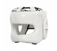 Qianly Casque de Boxe avec Visière Protection du Front du Nez des Joues et du Menton Rembourrage et Panneaux Latéraux pour Les Oreilles Ajustement Respirant, Blanc, L Taille Adulte