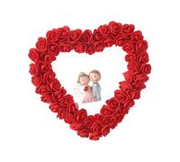 Qianly Couronne de Fleurs En Forme de Cœur pour Une Décoration Romantique, En Tissu Tissé avec Rotin et Résine, à Suspendre à Une Porte, Rouge