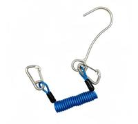 Qianly Crochet de Plongée avec Corde à Ressort Mousqueton Longe Attache Acier Marin Résistant au Sel et Gaine TPU Extensible Jusqu’à 125 Contrôlée en Courant, Bleu, S