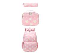 Qianly Daisy Sac à Dos pour Les Filles avec boîte à Lunch Crayon Crayon 3pcs Set Scolaire, Rose